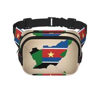 Sac banane en nylon tendance avec motif carte du drapeau du Soudan du Sud avec étoiles jaunes pour femme Noir, noir, One Size