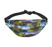 Sac banane en polyester imprimé Lake with Boats Canoes Park pour homme et femme avec sangle réglable pour voyage, marche, sport, Noir , Taille unique