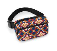 Sac banane en tissu sergé durable, sac banane réglable pour homme et femme, sac banane de sport résistant à l'eau avec plusieurs poches pour la course, la randonnée, les voyages (totem géométrique