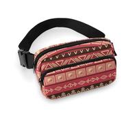 Sac banane en tissu sergé durable, sac banane réglable pour homme et femme, sac banane de sport résistant à l'eau avec plusieurs poches pour la course, la randonnée, les voyages (totem géométrique