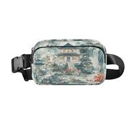 Sac banane esthétique vert tendance pour homme et femme avec sangle réglable pour cyclisme, randonnée, gym, Architecture chinoise esthétique verte, 1 size