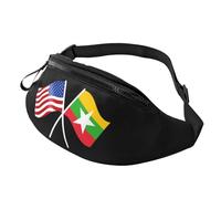 Sac banane étanche avec drapeau américain et birman, Noir , Taille unique, Sacs banane