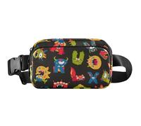 Sac banane étanche avec motif de monstre et alphabet noir pour femme, sac banane mignon, alphabet monstre amusant, noir, 20,3 x 13,5 x 5,8 cm, amusant et mignon, alphabet monstre amusant noir, 8