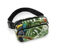 Sac banane étanche pour femme et homme - Motif lapins amusants, Feuilles d'arbre toucans, 20x13cm, Art Déco