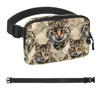 Sac banane européen à imprimé tête de chat sauvage pour homme et femme, sac banane avec poches à fermeture éclair, sac de taille imperméable avec sangle réglable pour l'entraînement, la course, les