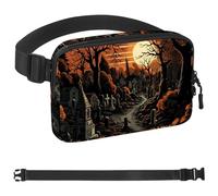 Sac banane Halloween Graveyard B pour homme et femme, sac banane à bandoulière avec poches à fermeture éclair, sac de taille imperméable avec sangle réglable pour l'entraînement, la course, les