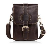 Sac Banane Hengwin pour Homme, Sac Banane en Cuir véritable, Pochette avec Boucle de Ceinture pour iPhone 16 15 14 Pro Max Samsung Galaxy S25 Ultra, bandoulière téléphone Portable (café)