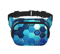 Sac banane hexagonal bleu - Petit sac banane tendance - Sac banane léger pour femme et homme - Pour la course à pied, l'entraînement, la randonnée, les voyages