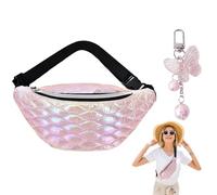 Sac Banane Holographique Brillant - Sac Ceinture Femme Cuir PU - Sacoche de Ceinture Réfléchissante Pochette de Voyage Bum Bag,Porte Clés Papillon Inclus