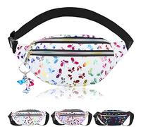 Sac Banane Holographique Femme, Sacoche Banane Ville Imperméable Cuir PU, Sac de Taille Réglable avec Pendentif Papillon Porte-clés pour Filles Voyage Randonnée Camping Les activités de Plein air