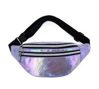 Sac Banane holographique for Femmes, 1 pièce, Sac de Taille, PU Voyage Plage, Hanche, Sacs à Fermeture éclair, Ceinture for Filles pour Voyages Plein Air FêTe(Purple)