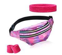 Sac banane holographique pour femme avec bandeau + bracelet, ceinture réglable pour le sport, les voyages, la randonnée, les activités de plein air, rose, Holographique