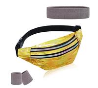 Sac banane holographique pour femme avec bandeau + bracelet, ceinture réglable pour le sport, les voyages, la randonnée, les activités de plein air, noir, Holographique