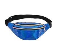 Sac banane holographique - Sacs banane noirs métallisés avec trois compartiments et fermeture éclair lisse | Sangle réglable | Sac banane élégant et imperméable fluo pour femmes et filles, bleu, Refer