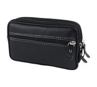 Sac Banane Hommes en Cuir Fanny Taille Sac Couleur Unie Fermeture éclair Ceinture Bum Pochette à Main Porte-Carte(Black)