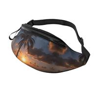 Sac banane I Love Pizza pour homme et femme, sac de poitrine réglable tendance, sac banane de voyage, sport, marche, Palmier tropical Sunrise, Taille unique