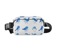Sac banane imperméable à la mode pour femme et homme Motif oiseau Bleu marine, Oiseaux bleus de l'Est de dessin animé blanc, 1 size