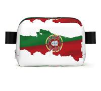 Sac banane imperméable avec sangle réglable et fermeture éclair avec drapeau portugais imprimé carte pour femme