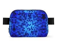 Sac banane imperméable avec sangle réglable et fermeture éclair Motif hexagonal Bleu