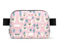 Sac banane imperméable avec sangle réglable et fermeture éclair Motif lama cactus pour femme