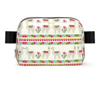 Sac banane imperméable avec sangle réglable et fermeture éclair pour femme Motif lama et cactus