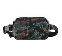 Sac banane imperméable et funky pour femme, motif dragon coloré, noir, 20,3 x 13,5 x 5,8 cm, dragon noir coloré, 20,3 x 13,5 x 5,8 cm, Dragon coloré noir, 8 x 5.3 x 2.3 inch, Drôle et mignon