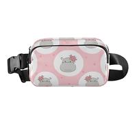 Sac banane imperméable pour femme avec motif hippopotame rose, 20,3 x 13,5 x 5,8 cm, motif hippopotame rose, 20,3 x 13,5 x 5,8 cm, Hippopotame rose mignon, 8 x 5.3 x 2.3 inch, Drôle et mignon