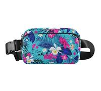Sac banane imperméable pour femme Motif floral tropical Bleu 20,3 x 13,5 x 5,8 cm, Tropical Bloom Blue, 8 x 5.3 x 2.3 inch, Drôle et mignon