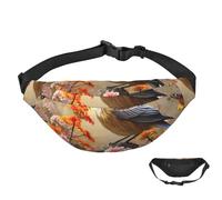 Sac banane imperméable pour homme et femme avec sangle réglable Motif crâne et rose, Oiseaux de moineau chantent, Taille unique