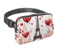 Sac banane imperméable pour homme et femme avec sangle réglable pour la course à pied, l'entraînement, les voyages, tour Eiffel et cœurs, multicolore 1, Taille unique, Organiseur de sac