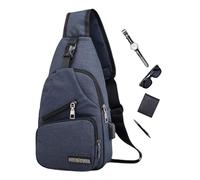 Sac banane imperméable pour homme, sac banane croisé, mains libres pour homme qui complète un cycle le sac croisé avec la sangle réglable, port USB, connecteur pour écouteurs, bleu, Consulte la