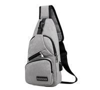 Sac banane imperméable pour homme, sac banane croisé, mains libres pour homme qui complète un cycle le sac croisé avec la sangle réglable, port USB, connecteur pour écouteurs, gris, Voir la