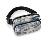 Sac banane imprimé à fleurs bleues pour entraînement, voyage, course décontractée, course à pied, randonnée, cyclisme, motif floral bleu, 7,9 x 13 cm, Motif floral bleu., 7.9 X 5.1 in
