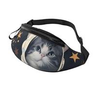 Sac banane imprimé à la main pour homme et femme - Sac banane de course à pied - Sac banane pour voyage et randonnée, Fun Cat Astronaute, Taille unique