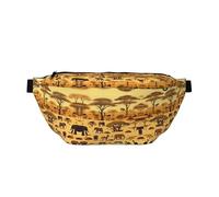Sac banane imprimé animaux africains avec grande capacité et double poches, adapté pour les voyages et le sport.