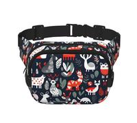 Sac banane imprimé animaux scandinaves avec extension pour homme et femme, sac banane avec poches zippées, noir, One Size