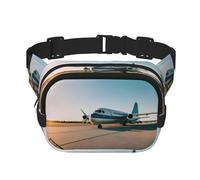 Sac banane imprimé avion avec extension pour homme et femme, sac banane avec poches zippées, noir, One Size