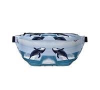 Sac banane imprimé baleines en mer avec grande capacité et double poches, adapté pour les voyages et le sport.