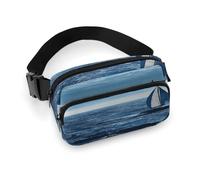 Sac banane imprimé bateau à voile bleu pour entraînement, voyage, course décontractée, course à pied, randonnée, cyclisme, bateau à voile bleu de mer, 20 x 13 cm, Voilier Blue Sea, 7.9 X 5.1 in