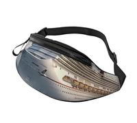 Sac banane imprimé bateau de croisière avec prise casque, sac banane personnalisé unisexe pour la course à pied, la randonnée, pour homme et femme, Noir , Taille unique