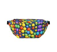 Sac banane imprimé boules colorées avec grande capacité et double poches, adapté pour les voyages et le sport.