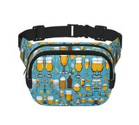 Sac banane imprimé bulles de bière avec extension pour homme et femme avec poches zippées, noir, One Size