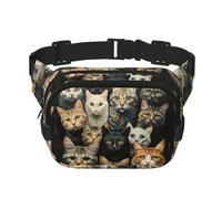 Sac banane imprimé chat avec extension pour homme et femme avec poches zippées, noir, One Size