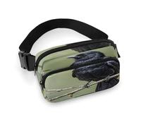 Sac banane imprimé corbeau noir sur une branche pour entraînement, voyage, course décontractée, course à pied, randonnée, cyclisme, corbeau noir sur une branche, 20 x 13 cm, Oiseaux corbeaux noirs sur