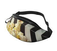 Sac banane imprimé de film de cinéma et pop-corn avec prise casque, sac banane personnalisé unisexe pour la course à pied, la randonnée, pour homme et femme, Noir , Taille unique