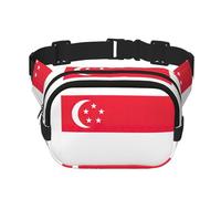 Sac banane imprimé drapeau de Singapour avec extension pour homme et femme, sac banane avec poches zippées, noir, One Size