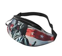 Sac banane imprimé drapeau statue de la Liberté avec prise casque, sac banane personnalisé unisexe pour la course à pied, la randonnée, pour homme et femme, Noir , Taille unique