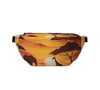 Sac banane imprimé éléphant et girafe au coucher du soleil - Sac banane réglable - Léger - Pour la marche, le cyclisme, la randonnée, les voyages, Noir , Taille unique, Sac à dos décontracté