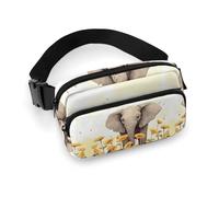 Sac banane imprimé éléphant et tournesol pour homme et femme, grand sac de poitrine avec sangle réglable pour l'entraînement en plein air, les voyages, la course décontractée, l'éléphant et le