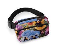 Sac banane imprimé fleurs de pensées pour homme et femme, grand sac de poitrine avec sangle réglable pour l'extérieur, l'entraînement, les voyages, la course décontractée, fleurs de pensées, 20 x 13